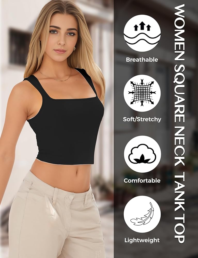 Square Neck Tops for Women, Sleeveless Crop Tops for Women